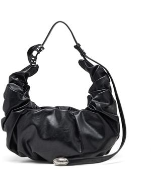 DIESEL Bolso Hobo Grande Fruncido En Pu Brillante - Negro