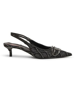 DIESEL D-Venus-Crystal-Logo Quilted-Denim Slingback Court Shoes - White