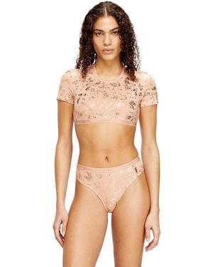 DIESEL Cropped T-Shirt With Metallic Effect - Natural