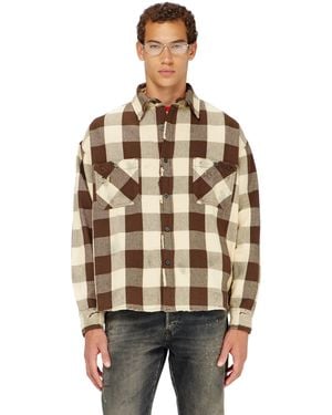 DIESEL Check Flannel Shirt With Distressed Effect - Natural