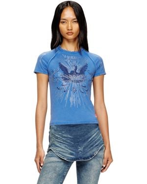 DIESEL T-Shirt Phoenix Con Strass - Blu