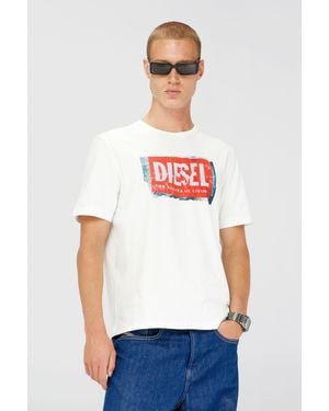 DIESEL T-Shirt With Crumpled-Effect Logo - White