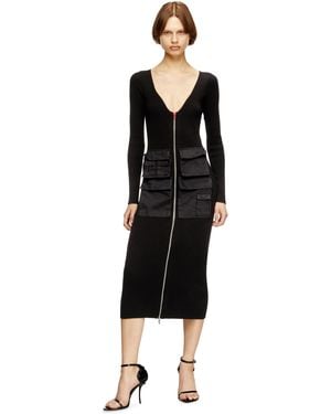 DIESEL Ribbed Midi Dress With Cargo Pockets - Black