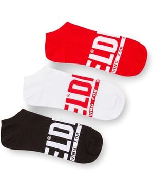 DIESEL Three-Pack Low-Cut Logo Socks - Red