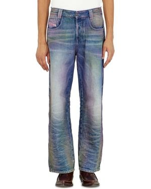 DIESEL Jeans Relaxed Taille Haute 1982 D-Hakou, Coloré, Fermeture Boutonnée - Bleu