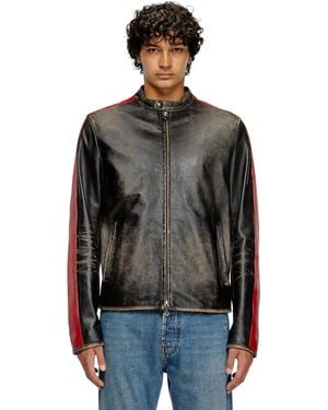 DIESEL Leather Jacket With Contrasting Stripes - ブラック