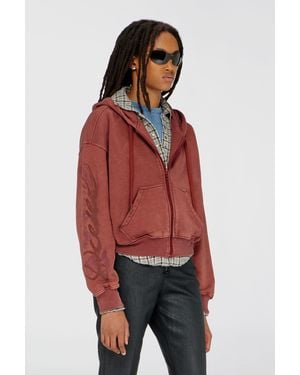 DIESEL Zip-Up Hoodie With Puff-Print Floral Logo - Red