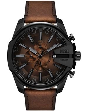 DIESEL Reloj Mega Chief Slim De Cuero Marrón - Negro