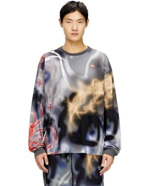 DIESEL Long-Sleeve Graffiti-Print T-Shirt - Blue
