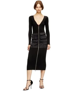 DIESEL Ribbed Midi Dress With Cargo Pockets - Black