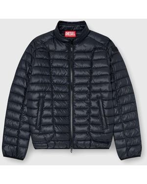 DIESEL Biker-Style Puffer Jacket With Tonal Piping - Blue