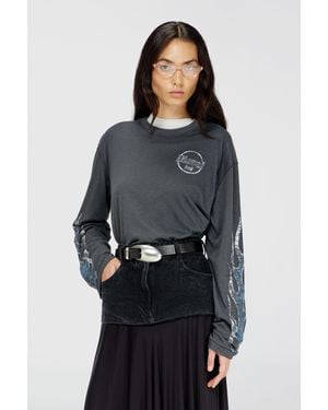 DIESEL Langarm-T-Shirt Aus Slub-Jersey Mit Crack Print - Schwarz
