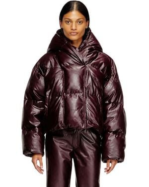 DIESEL Burgundy Hooded Puffer Jacket - Red