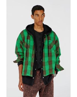 DIESEL Check Flannel Shirt With Distressed Effect - Green