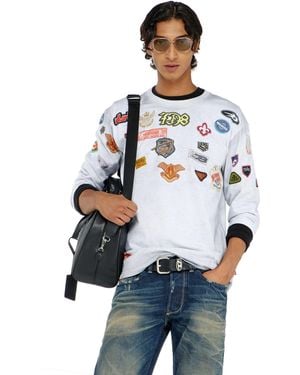 DIESEL Long-Sleeve T-Shirt With All-Over Patches Print - Blue