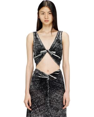 DIESEL Twist-Front Linen Tank With Reverse Print - Black