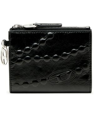 DIESEL Leather Bi-Fold Wallet With Embossed Chain Motif - Black