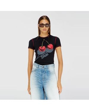 DIESEL Slim Cotton T-Shirt With Cherry Print - Black