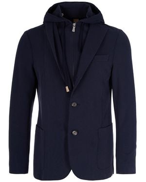 Eleventy Structured Jacket With Adjustable Hood - Blue