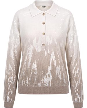 Liu Jo Sequin Embellished Long Sleeve Polo Shirt - Multicolour