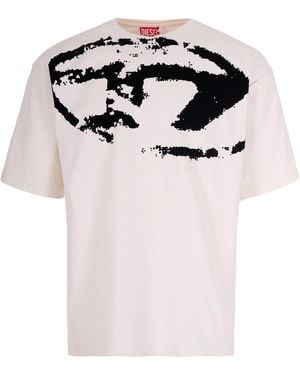 DIESEL Relaxed Fit Flocked Logo T-Shirt - Pink