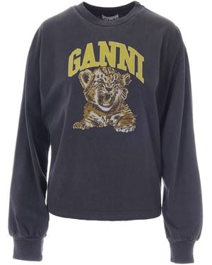 Ganni T-Shirt Longsleeve Tiger Phantom - Blue
