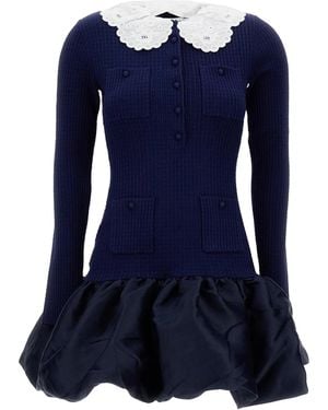 Self-Portrait Fitted Balloon Mini Dress With Lace Collar - Blue