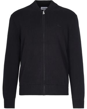 Lacoste Cotton And Wool Knit Bomber Jacket - Blue