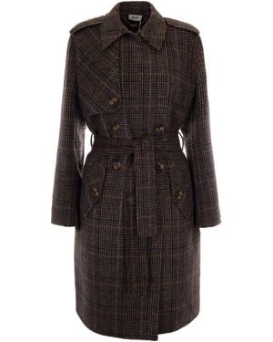Liu Jo Classic Camel Check Long Coat With Adjustable Waistbelt - Black