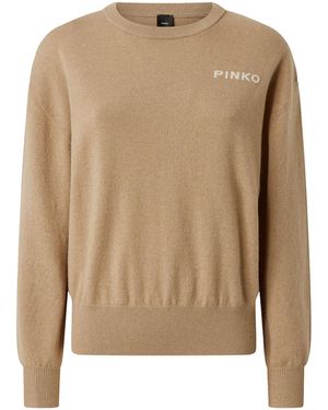 Pinko Maglione Con Maxi Logo Love Birds Cammello - Neutro