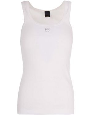 Pinko Ribbed Tank Top Love Birds - White