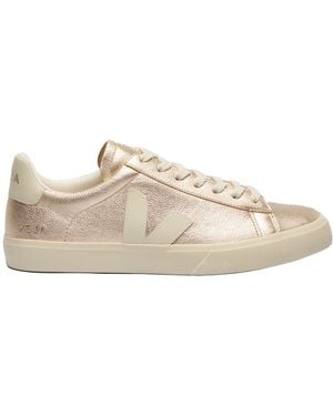 Veja Metallic Leather Low-Top Sneakers With Organic Accents - Natural