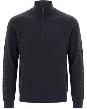 Emporio Armani Half-Zip Mock Neck Jumper - Blue