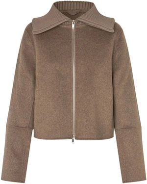 Samsøe & Samsøe Zip-Front Cropped Jacket With Oversized Collar - Brown