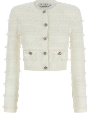 Self-Portrait Textured Cardigan - White