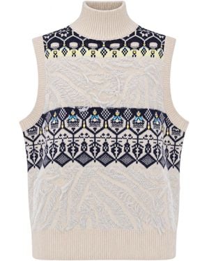 Liu Jo Maglia Smanicata Jacquard Natural Fair Isle - White