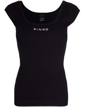 Pinko Logo Round Neck Top - Black