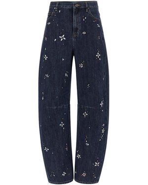 Self-Portrait Jeans Decorati Con Strass - Blu