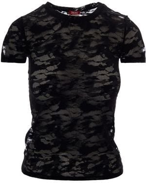DIESEL Sheer Lace Short Sleeve Top - Black