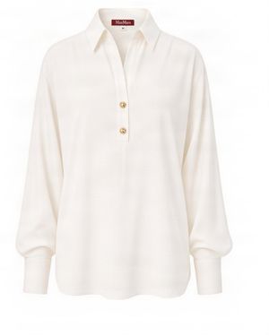 Max Mara Silk Button-Front Shirt Blouse - White