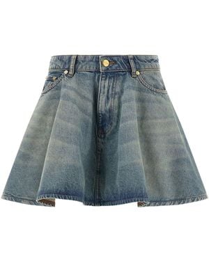 Ganni Pleated Denim Mini Skirt - Blue