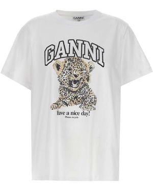 Ganni Leopard T-Shirt - White