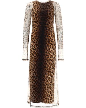 Sportmax Abito Tulle Animalier - Brown
