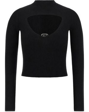 DIESEL Ribbed Turtleneck Jumper With V-Cut - Black