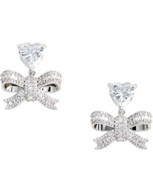 Self-Portrait Orecchini Crystal Heart Bow Drop - White