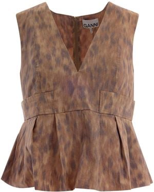 Ganni Top Printed Cotton - Brown