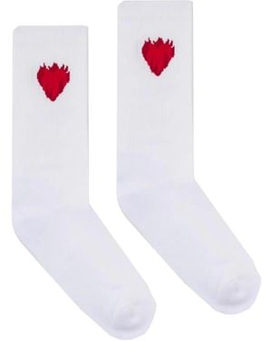 Vision Of Super Calzini Bianchi Jacquard Flaming Heart - White