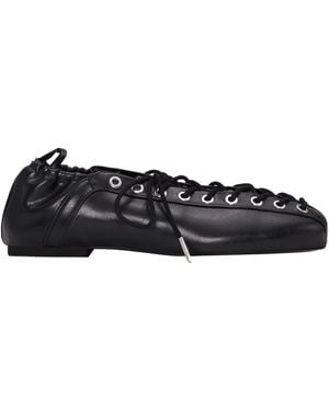 Ganni Ballerina Eyelets Lace Up Crinkle Oleatex - Black