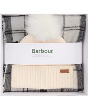 Barbour Plaid Knit Beanie And Scarf Gift Set - Grey