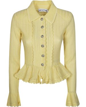 Self-Portrait Pointelle Cardigan - Yellow